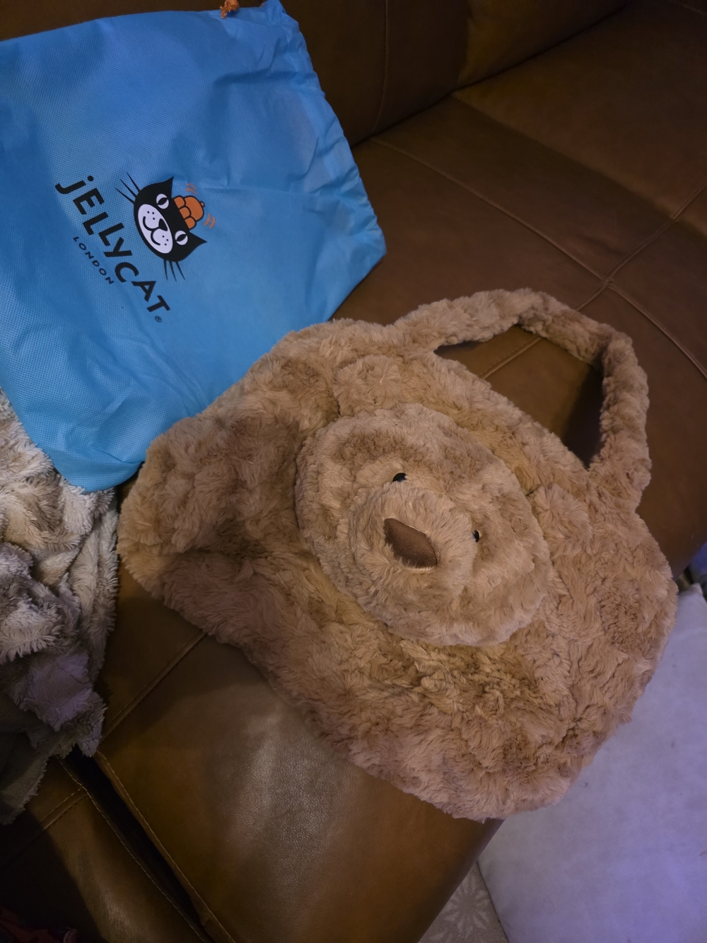 Jellycat Brown Plush Bartholomew Bear Tote Bag for Kids and Adults